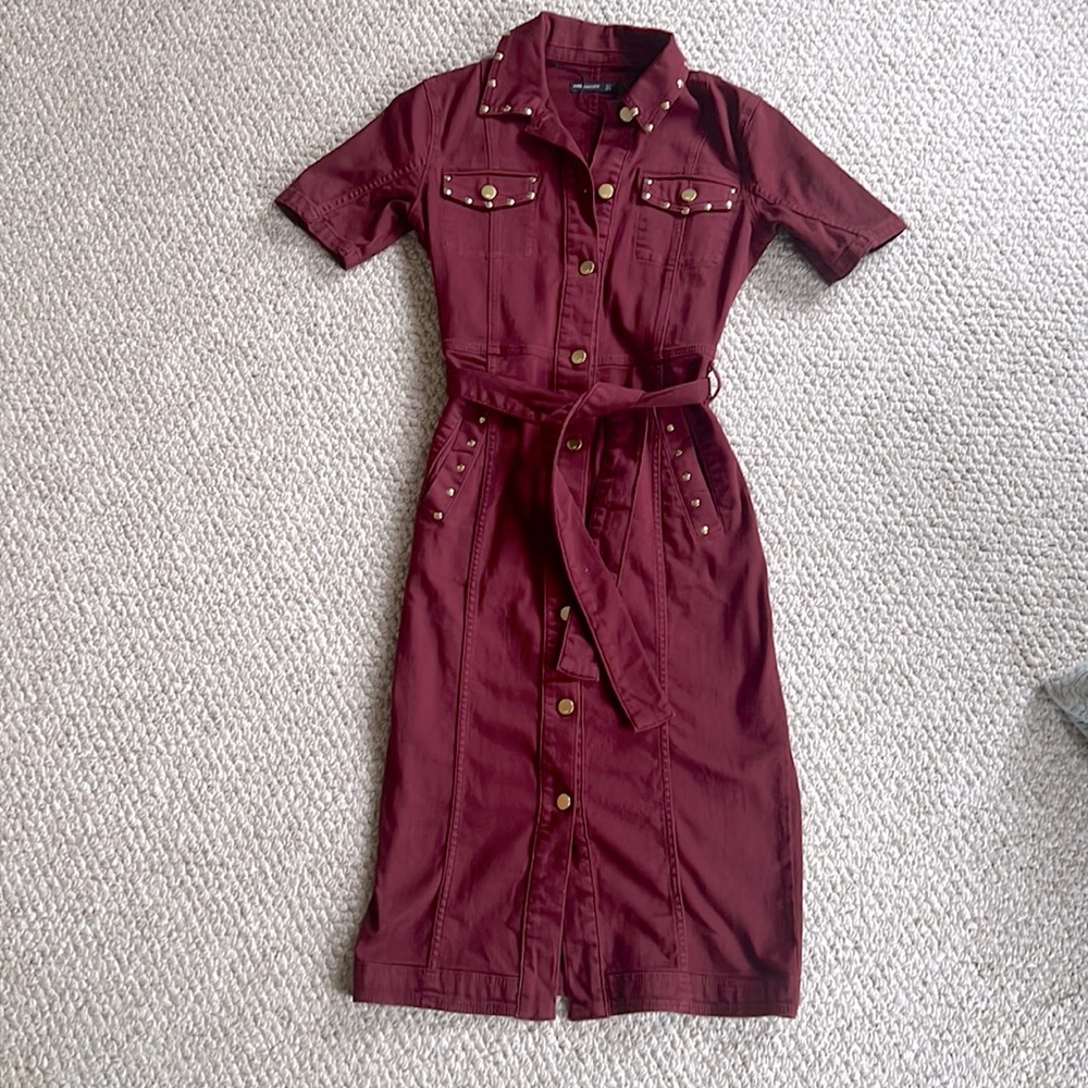Karen Millen (uk) wine/burgundy denim shirt dress with studded detail. Brand new
